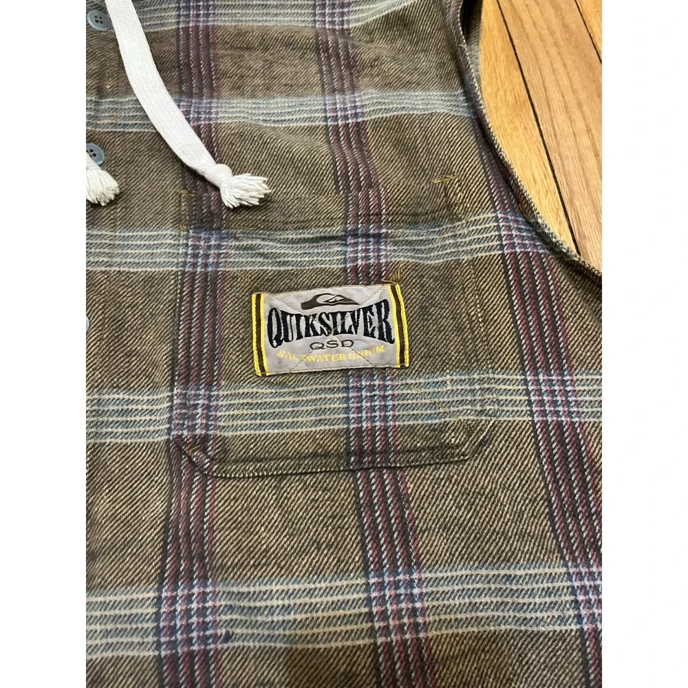 Vintage QUIKSILVER QSD Sleeveless Flannel Vest Hoodie Plaid Baggy Grunge 90s